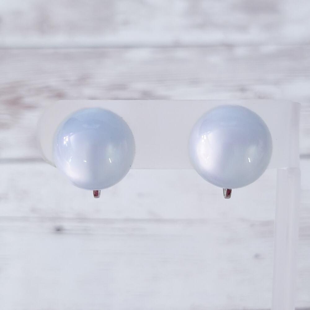 Vintage Screw On Earrings Retro Domed Frosted Light Blue 0.75"